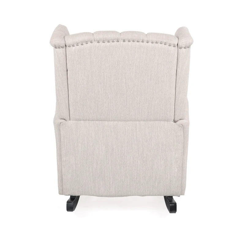 Fauteuil à bascule à oreilles, 1 place, en tissu beige/gris et marron foncé