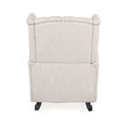 Fauteuil à bascule à oreilles, 1 place, en tissu beige/gris et marron foncé