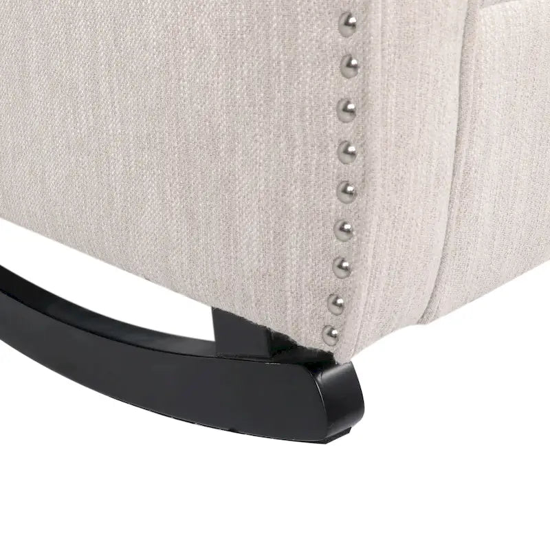 Fauteuil à bascule à oreilles, 1 place, en tissu beige/gris et marron foncé