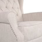Fauteuil à bascule à oreilles, 1 place, en tissu beige/gris et marron foncé