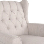 Fauteuil à bascule à oreilles, 1 place, en tissu beige/gris et marron foncé