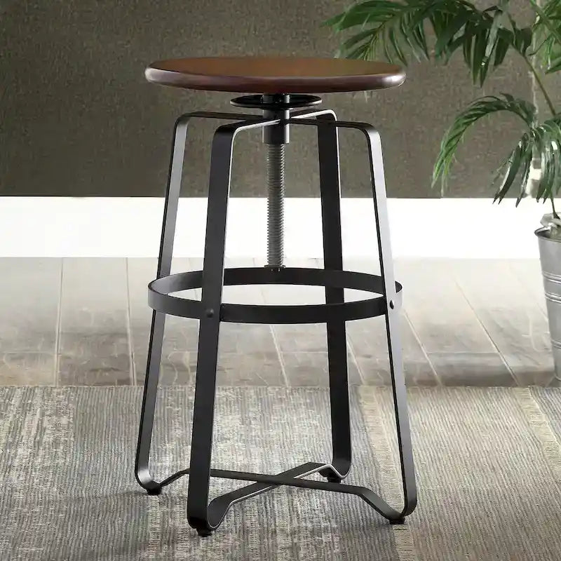 Tabouret de comptoir réglable Châtaigne avec base en métal noir, 1 place