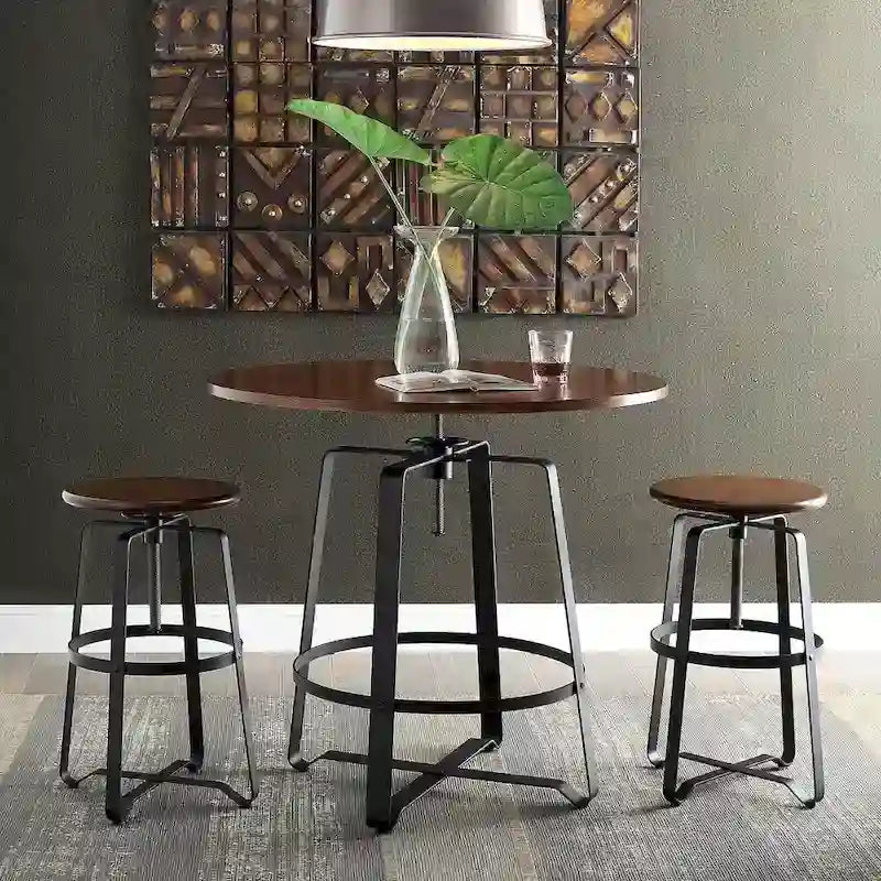 Tabouret de comptoir réglable Châtaigne avec base en métal noir, 1 place