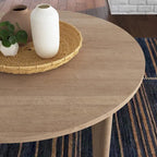 Ensemble table à manger ronde marron et 4 chaises dossier cannage, style milieu de siècle