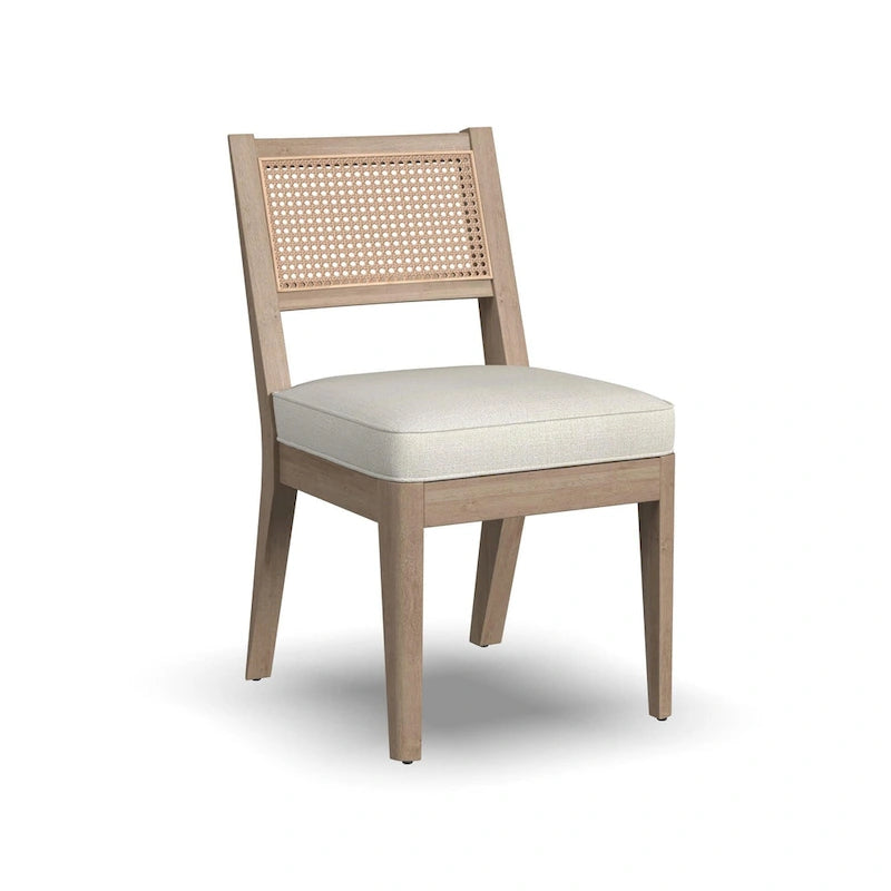 Ensemble table à manger ronde marron et 4 chaises dossier cannage, style milieu de siècle