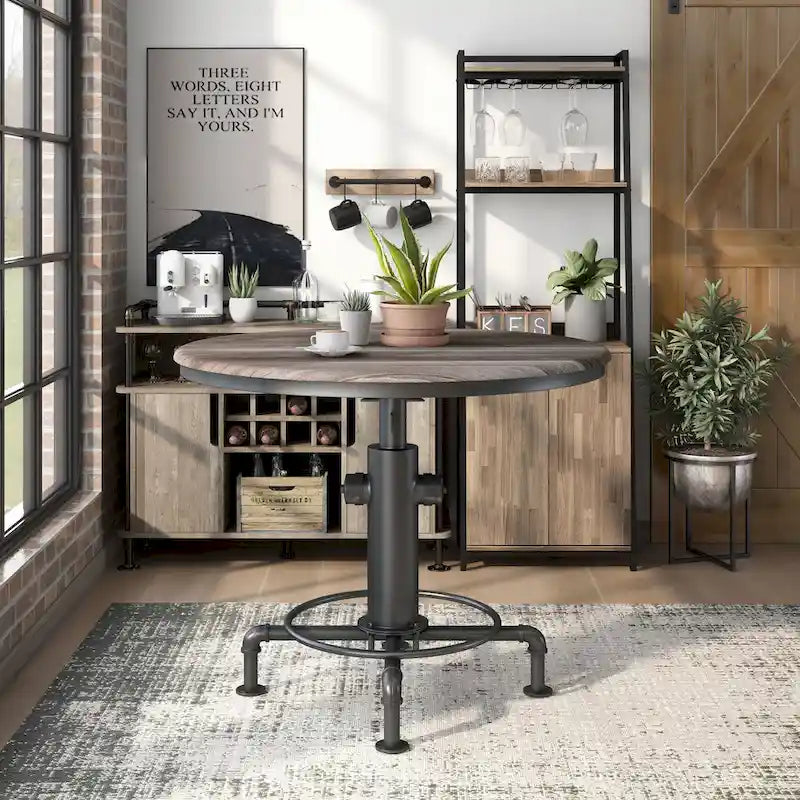 Table ronde de hauteur comptoir antique noire, 4 places assises