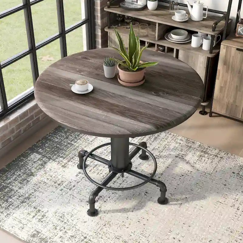 Table ronde de hauteur comptoir antique noire, 4 places assises