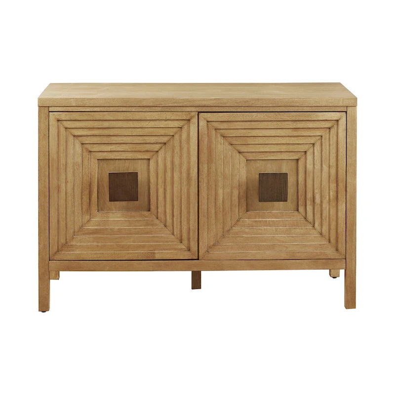 Meuble de rangement géométrique naturel à 2 portes, étagères réglables, montage par 1 personne