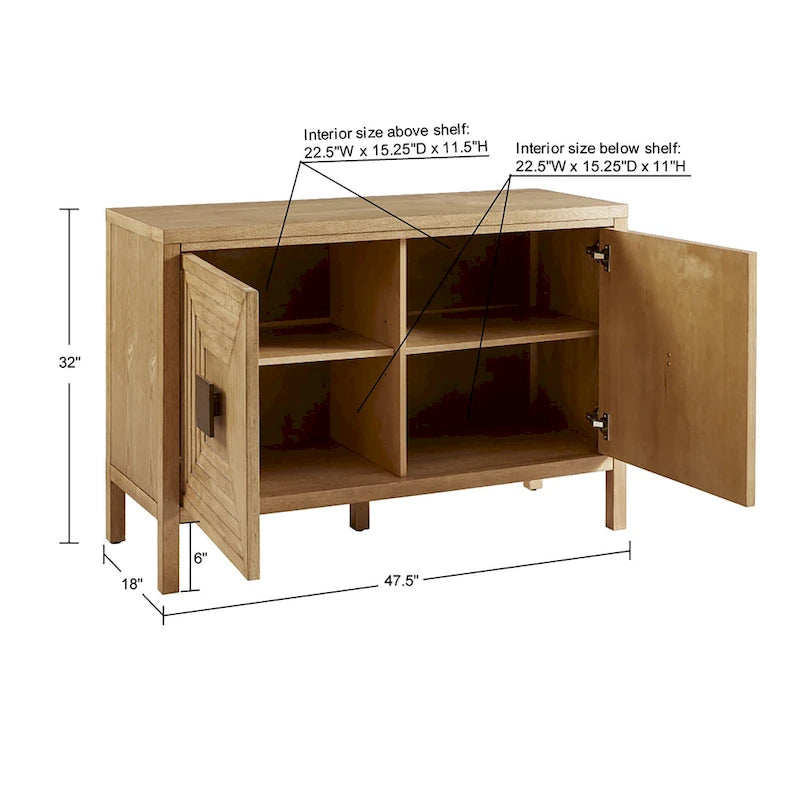 Meuble de rangement géométrique naturel à 2 portes, étagères réglables, montage par 1 personne