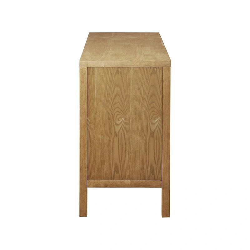 Meuble de rangement géométrique naturel à 2 portes, étagères réglables, montage par 1 personne