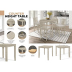 Table de salle à manger carrée hauteur comptoir, 4 places, gris antique