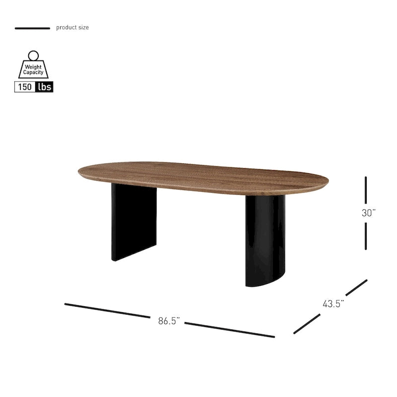 Table à manger ovale en noyer et noir, 6 à 8 places