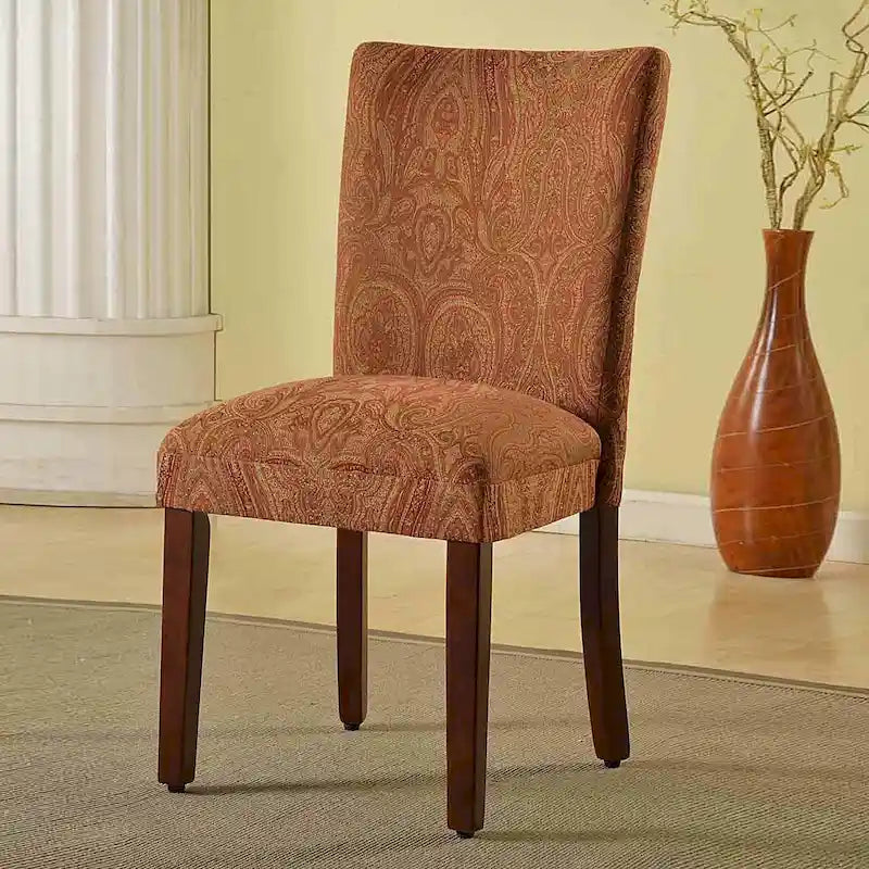 Chaise de salle à manger Parson damassée rouge et or, 1 place