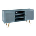 Meuble TV en rotin menthe/doré pour téléviseurs jusqu'à 56" – Console média à 2 placards