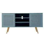 Meuble TV en rotin menthe/doré pour téléviseurs jusqu'à 56" – Console média à 2 placards