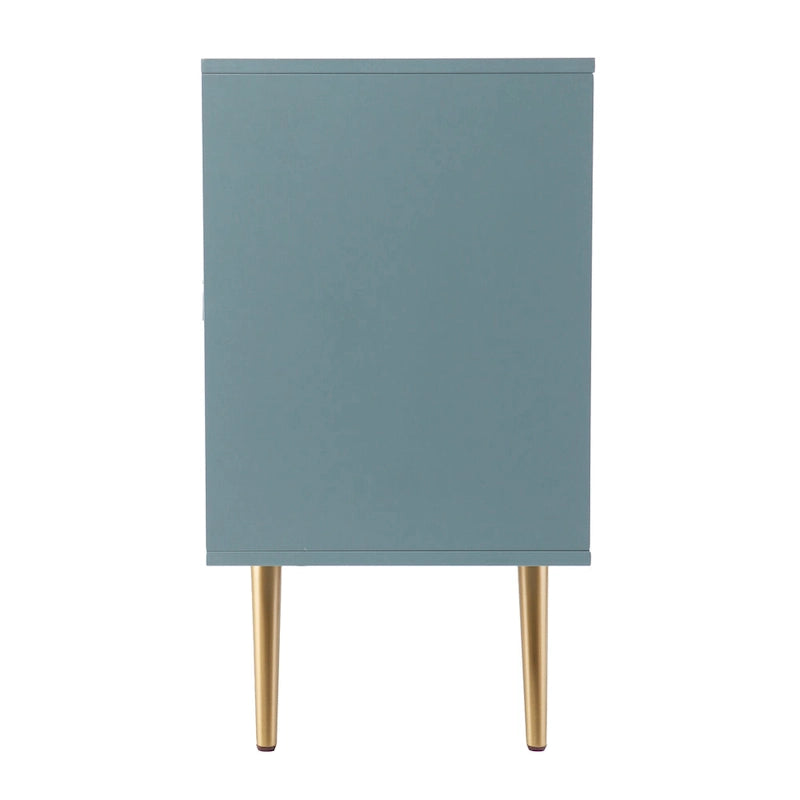 Meuble TV en rotin menthe/doré pour téléviseurs jusqu'à 56" – Console média à 2 placards