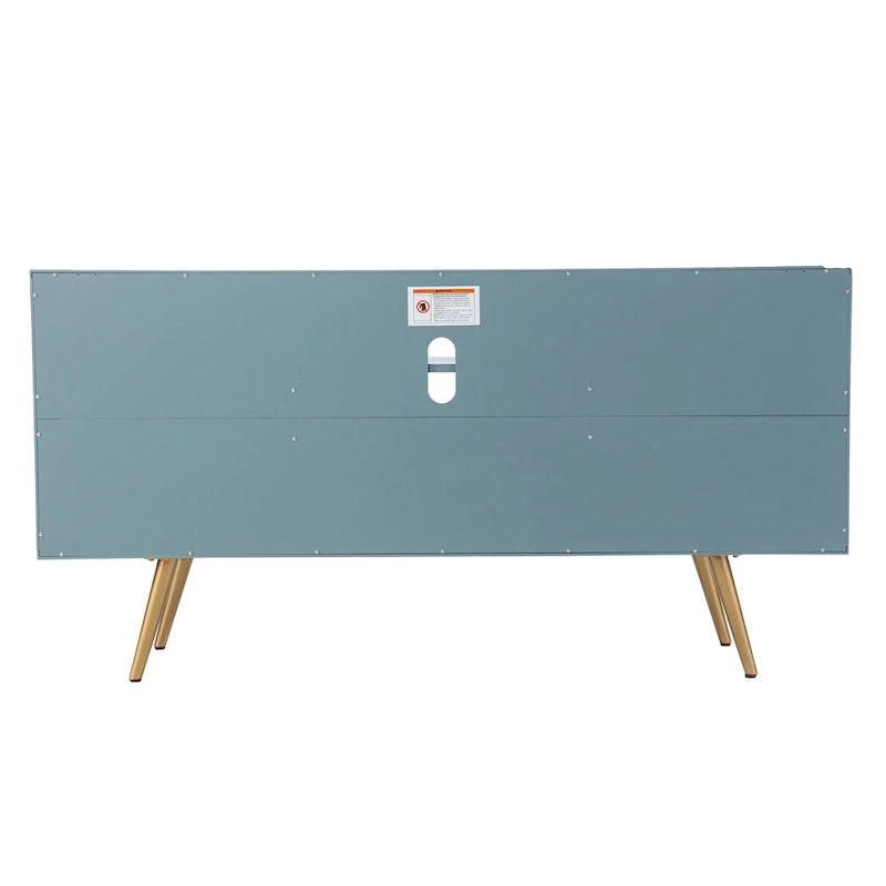 Meuble TV en rotin menthe/doré pour téléviseurs jusqu'à 56" – Console média à 2 placards