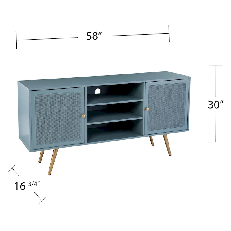 Meuble TV en rotin menthe/doré pour téléviseurs jusqu'à 56" – Console média à 2 placards