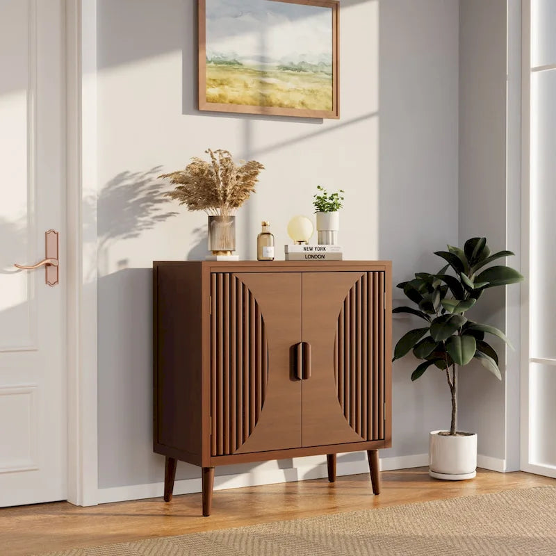 Bahut en bois brun – Semi-circulaire / Rayé