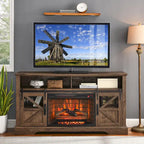 Meuble TV avec cheminée électrique 60", marron/gris/blanc, convient aux téléviseurs jusqu'à 70"
