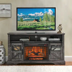 Meuble TV avec cheminée électrique 60", marron/gris/blanc, convient aux téléviseurs jusqu'à 70"