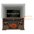 Meuble TV avec cheminée électrique 60", marron/gris/blanc, convient aux téléviseurs jusqu'à 70"