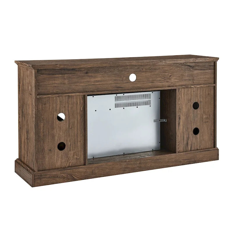 Meuble TV avec cheminée électrique 60", marron/gris/blanc, convient aux téléviseurs jusqu'à 70"