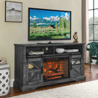 Meuble TV avec cheminée électrique 60", marron/gris/blanc, convient aux téléviseurs jusqu'à 70"
