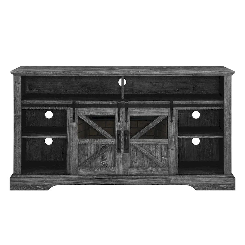 Meuble TV avec cheminée électrique 60", marron/gris/blanc, convient aux téléviseurs jusqu'à 70"