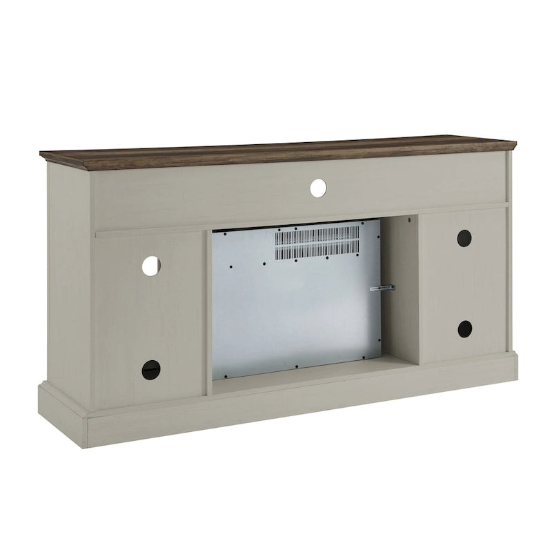Meuble TV avec cheminée électrique 60", marron/gris/blanc, convient aux téléviseurs jusqu'à 70"
