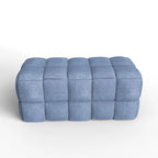 Banc rembourré bleu / gris / naturel — Tressage caisson, une place