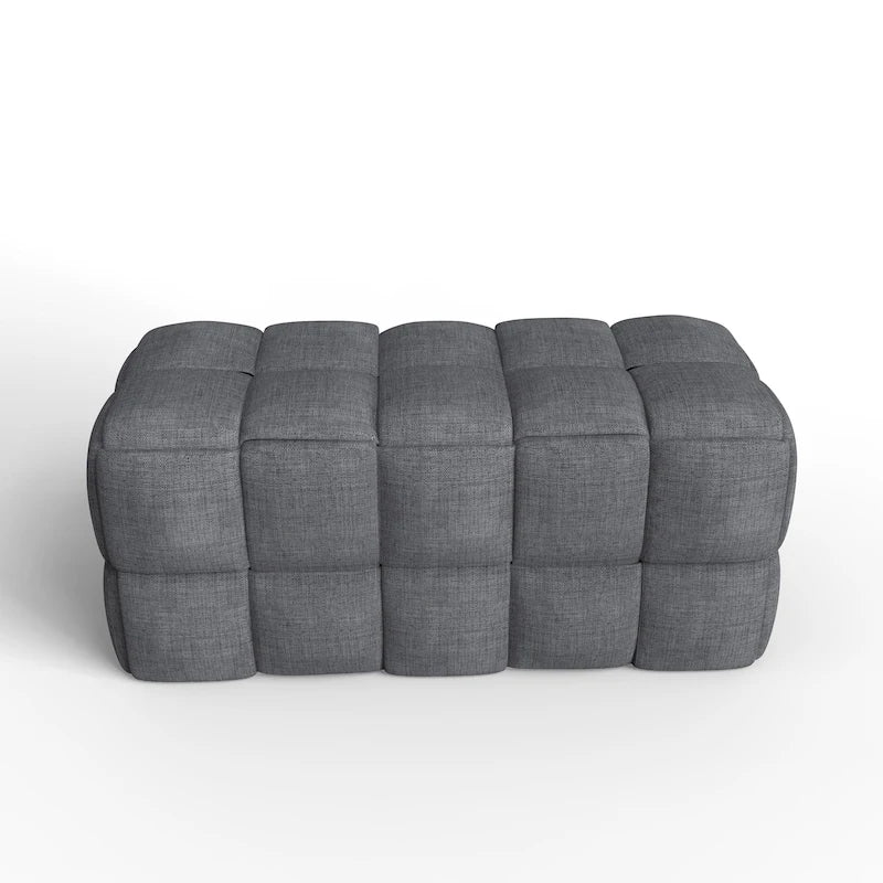 Banc rembourré bleu / gris / naturel — Tressage caisson, une place