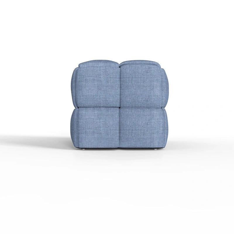 Banc rembourré bleu / gris / naturel — Tressage caisson, une place