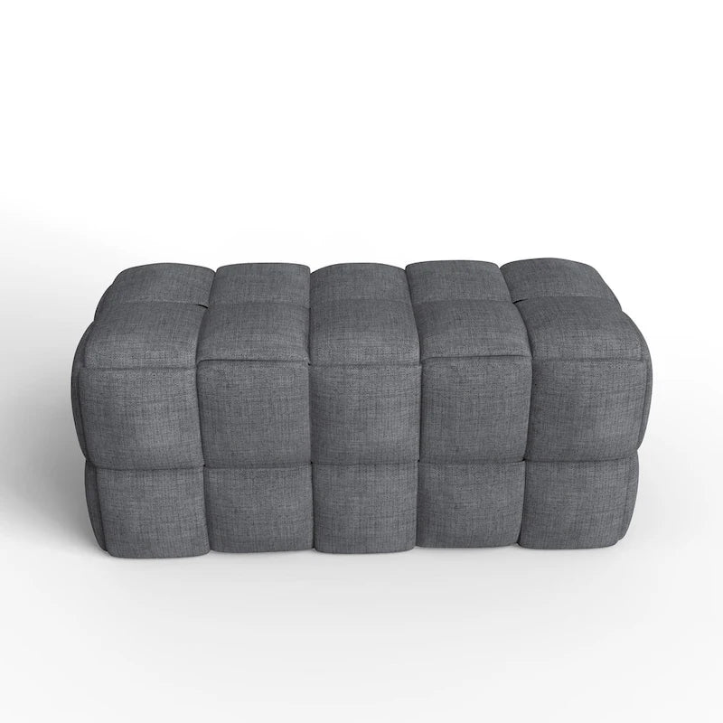Banc rembourré bleu / gris / naturel — Tressage caisson, une place