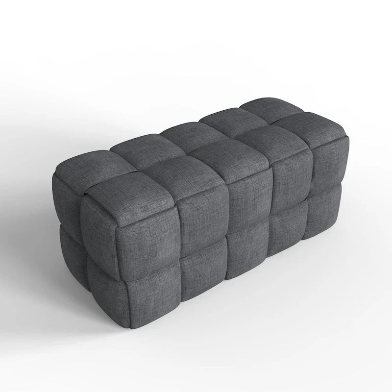 Banc rembourré bleu / gris / naturel — Tressage caisson, une place