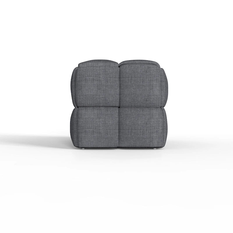 Banc rembourré bleu / gris / naturel — Tressage caisson, une place
