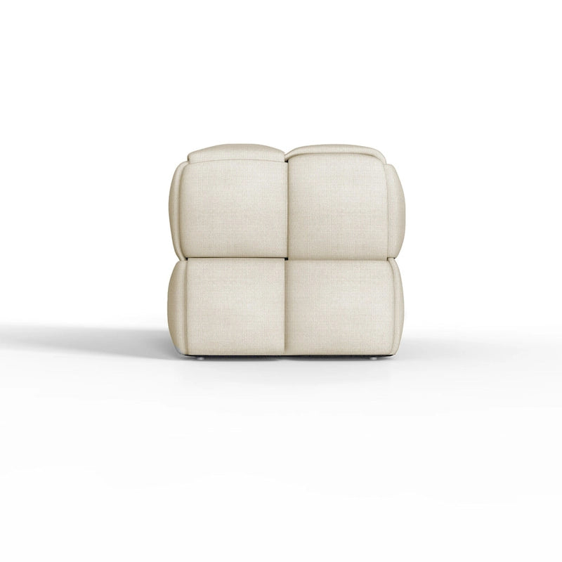 Banc rembourré bleu / gris / naturel — Tressage caisson, une place