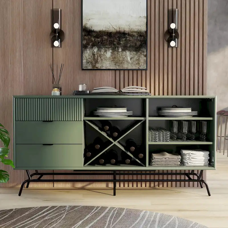 Buffet de 60 pouces avec rangement à vin – Taupe clair ou Vert sauge et noir