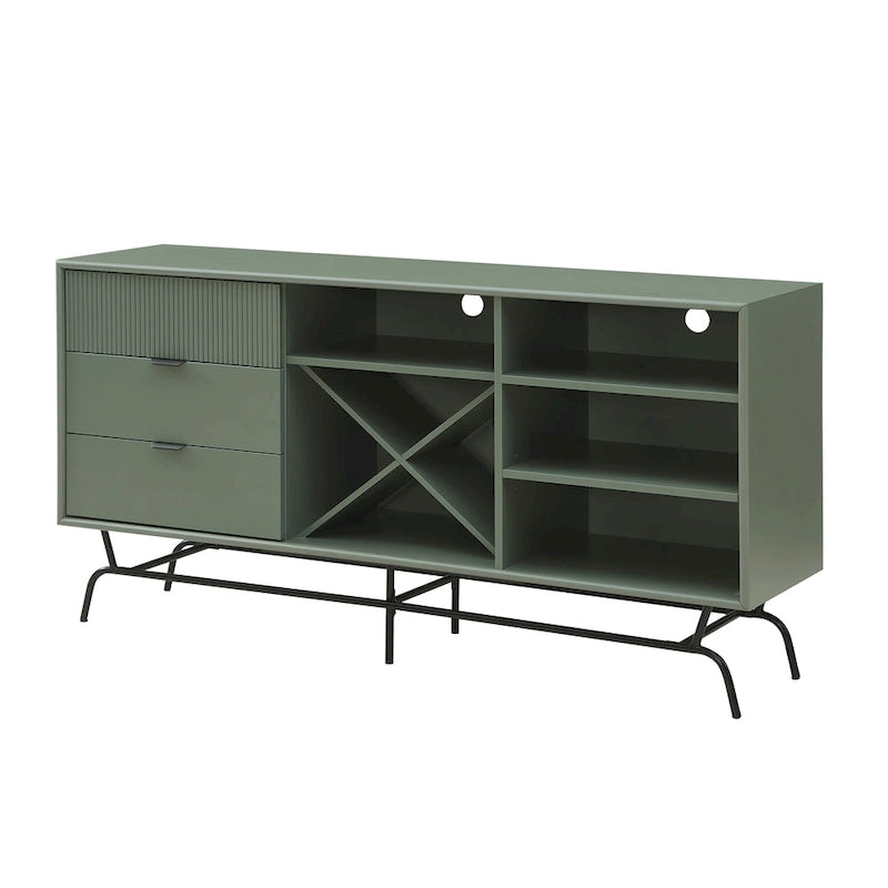 Buffet de 60 pouces avec rangement à vin – Taupe clair ou Vert sauge et noir