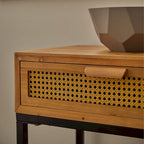 Console de ferme tissée, devant naturel/gris, 2 tiroirs