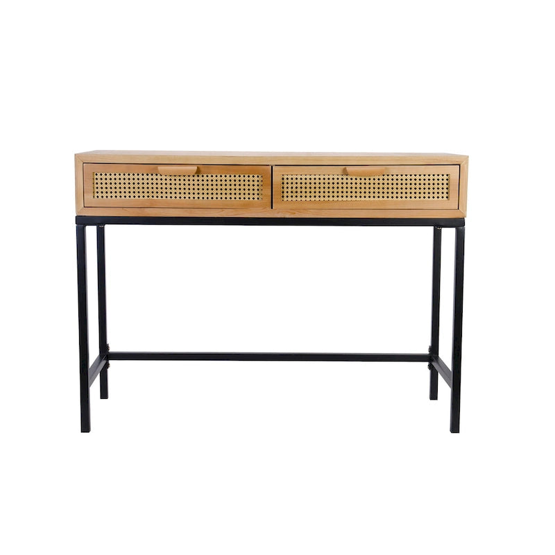 Console de ferme tissée, devant naturel/gris, 2 tiroirs