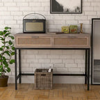 Console de ferme tissée, devant naturel/gris, 2 tiroirs