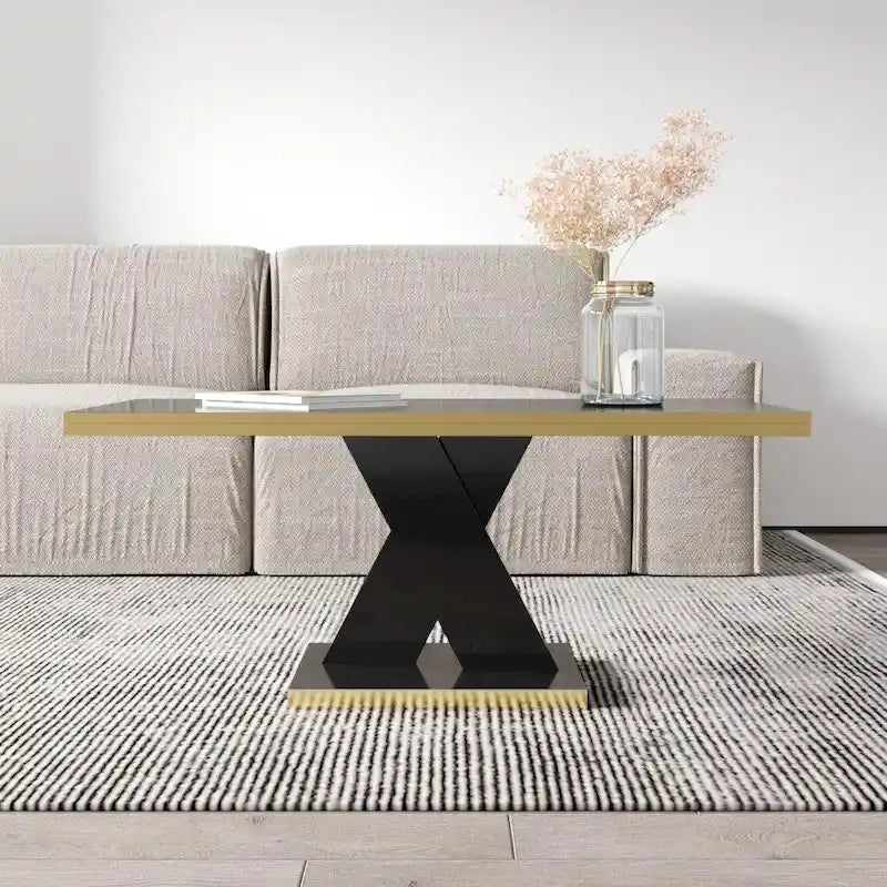 Noir/Or, Blanc/Or, Noir, Blanc – Table basse pour 1-2 personnes, design moderne, finition brillante
