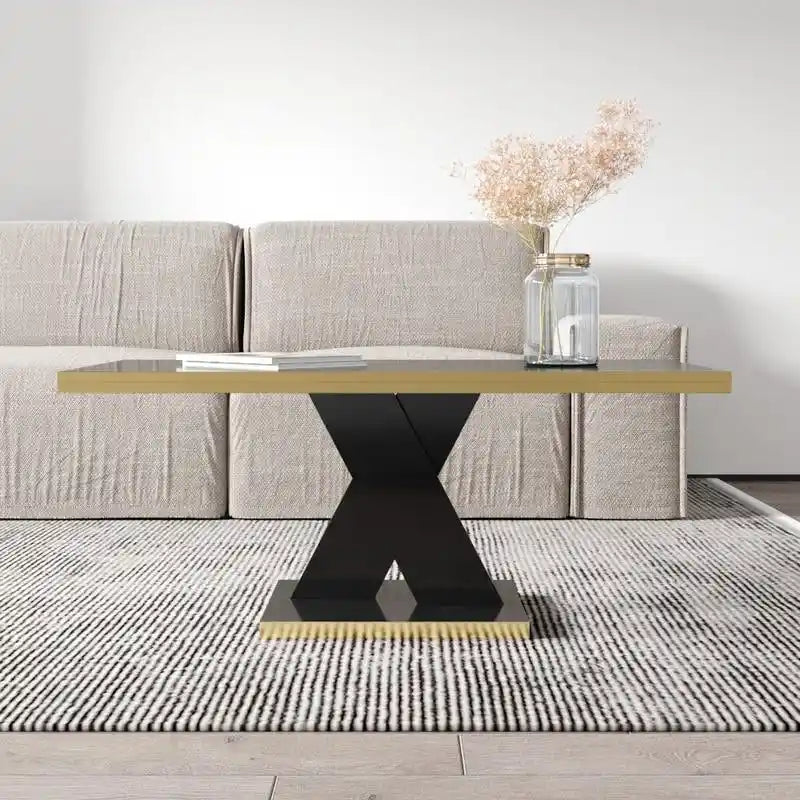 Noir/Or, Blanc/Or, Noir, Blanc – Table basse pour 1-2 personnes, design moderne, finition brillante