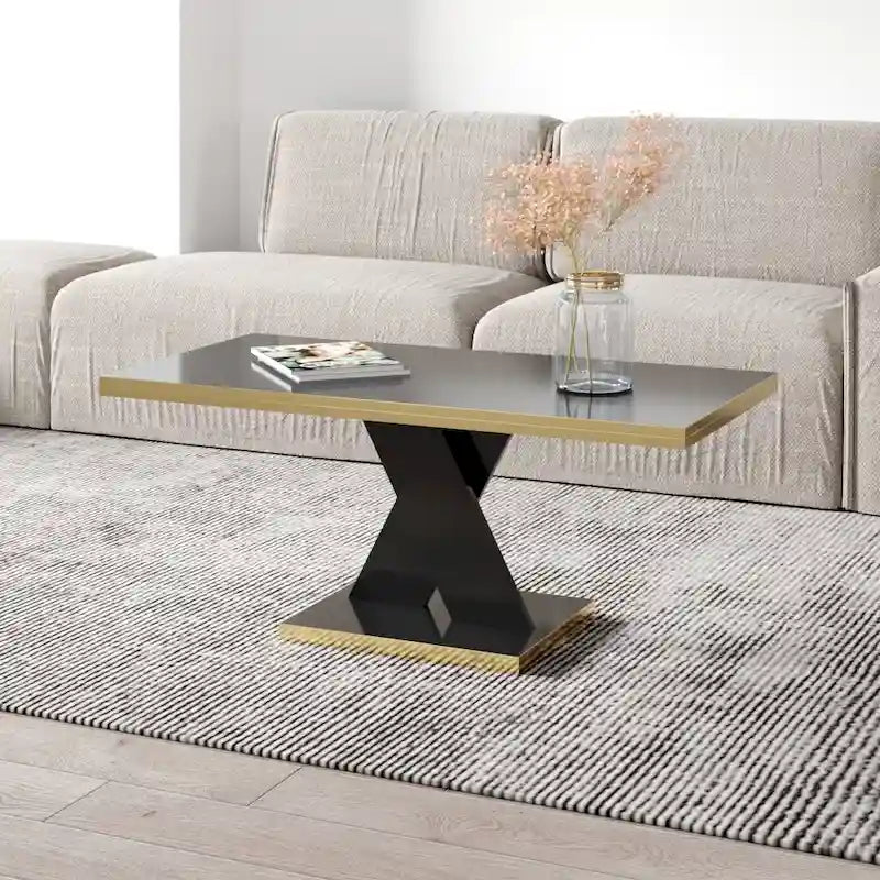 Noir/Or, Blanc/Or, Noir, Blanc – Table basse pour 1-2 personnes, design moderne, finition brillante