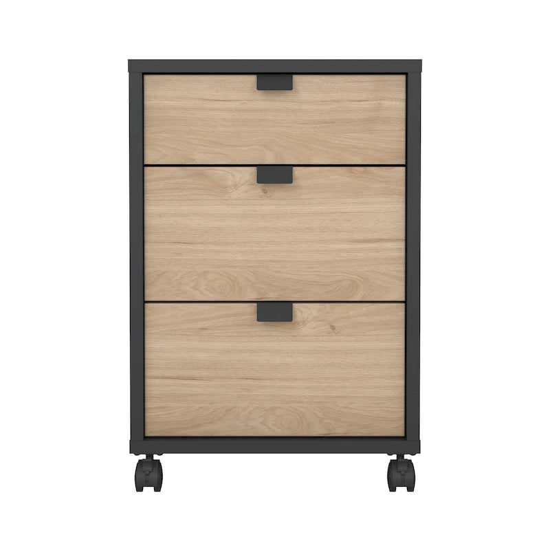 Caisson mobile 3 tiroirs Gris Mat / Noyer, assemblage 1 personne