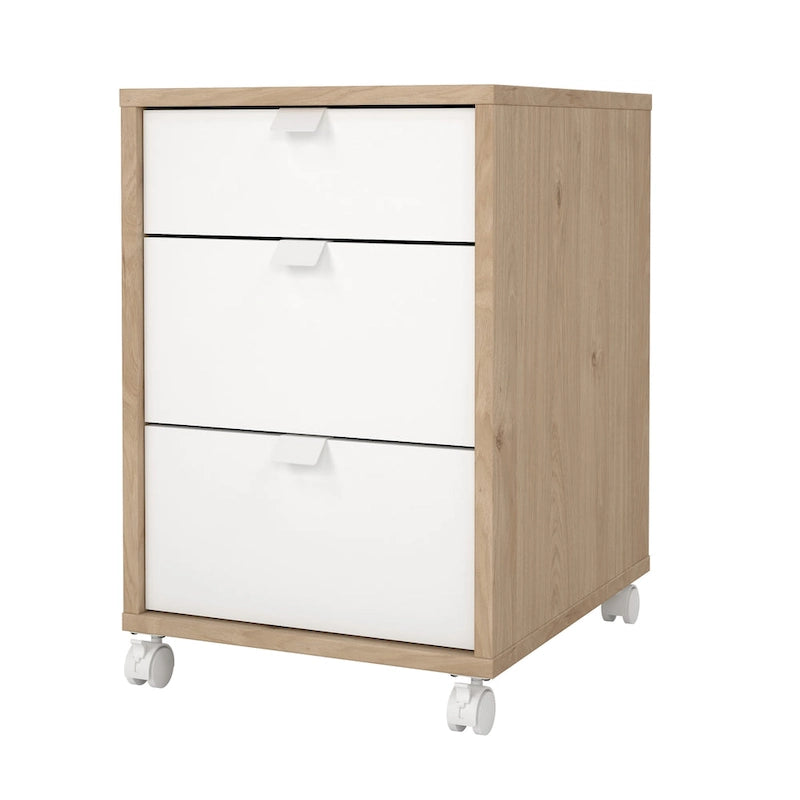 Caisson mobile 3 tiroirs Gris Mat / Noyer, assemblage 1 personne