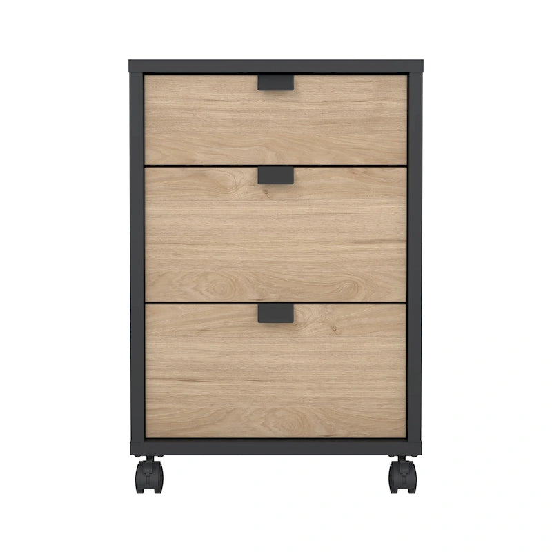 Caisson mobile 3 tiroirs Gris Mat / Noyer, assemblage 1 personne
