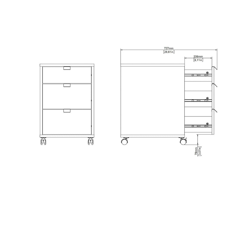 Caisson mobile 3 tiroirs Gris Mat / Noyer, assemblage 1 personne