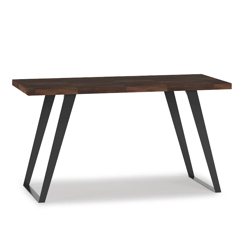 Bureau double en acacia massif, plateau plat, brun charbon / brun naturel, style industriel
